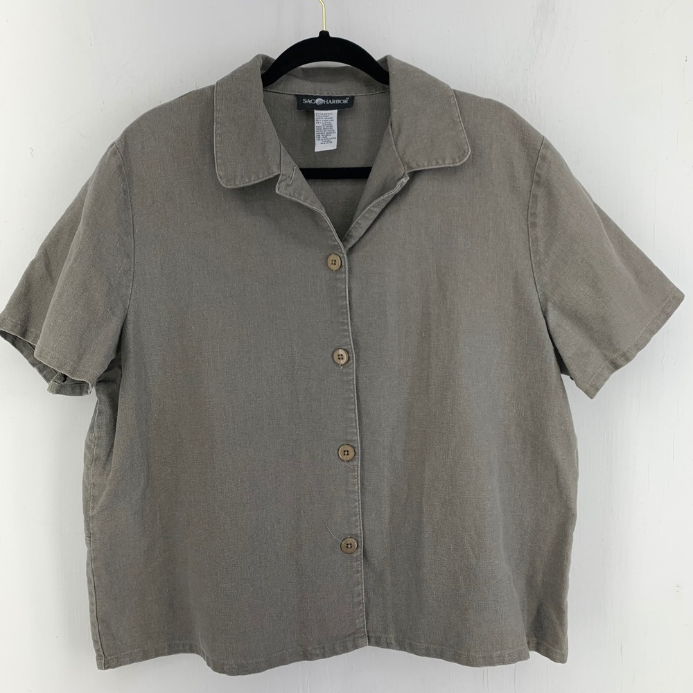 Natural Fiber Large Linen Cotton Button Front Safari Coastal Grandma Earthy Boxy